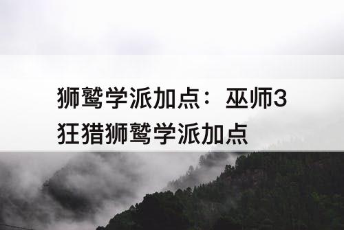 狮鹫学派加点：巫师3狂猎狮鹫学派加点