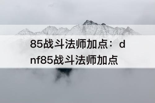 85战斗法师加点：dnf85战斗法师加点