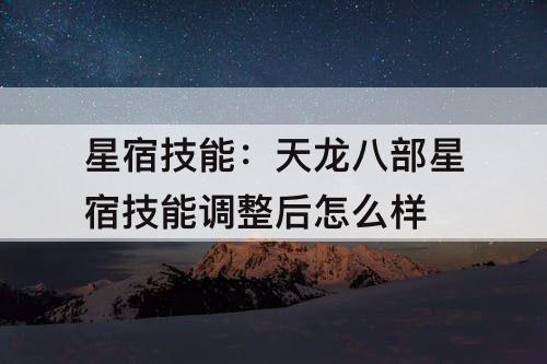 星宿技能：天龙八部星宿技能调整后怎么样
