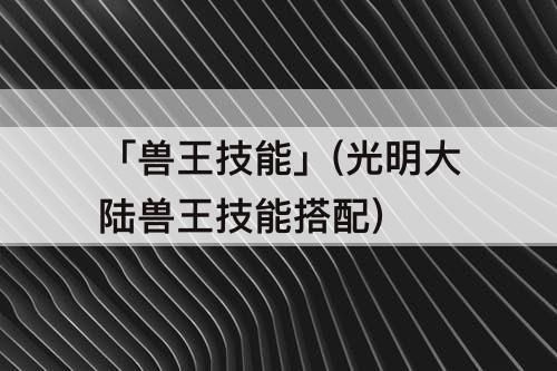 「兽王技能」(光明大陆兽王技能搭配)