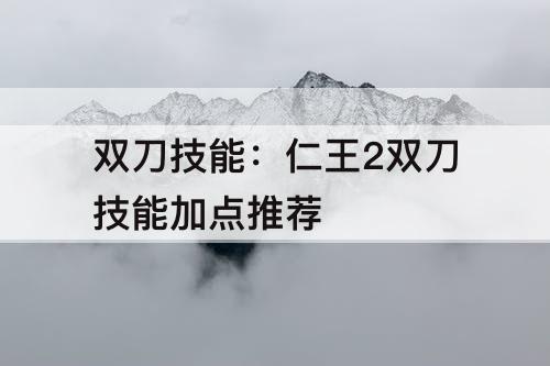 双刀技能：仁王2双刀技能加点推荐