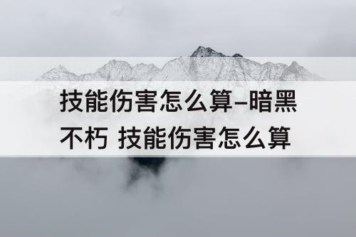 技能伤害怎么算-暗黑不朽 技能伤害怎么算